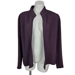 Eileen Fisher Silk and Rayon Blend Purple Open Front Textured Jacket Sz M